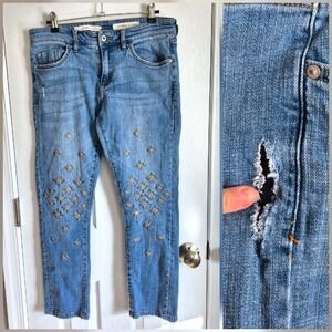 AS IS* Anthro Pilcro and the Letterpress embellished boyfriend jeans womens 29